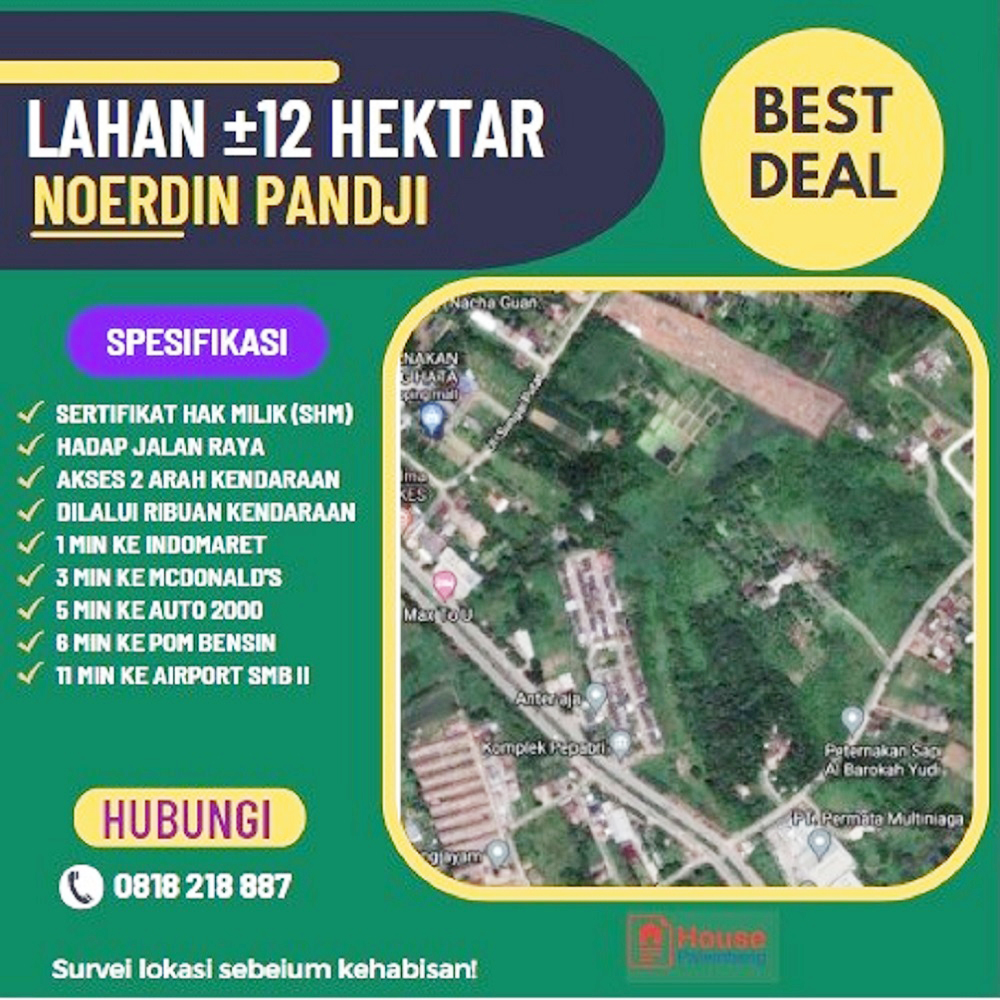 Dijual Tanah 12 Hektar di Soak Simpur Jalan Baru Bandara Sukarami Palembang